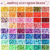 billige sett med perleproduksjon-4800 stk leireperler for armbåndfremstillingssett 48 farger flat rund polymer leire spacer heishi perler for smykkefremstilling, for jenter 8-12, preppy, gavepakke