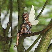 billige hageskulpturer og statuer-1 stk fe statue hage dekorasjon fe genie statue harpiks håndverk blomst fe hage dekorasjon
