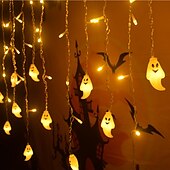 cheap Halloween Outdoor-Halloween Decorations 3.5M 96Led LED Icicle Curtain String Lights, 3D Pumpkin Ghost Lantern for Home Party Holiday Lights EU US AU UK Plug