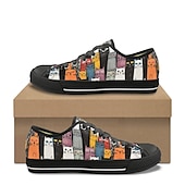 economico Sneakers da donna-Sneakers da donna in tela con stampa di gatti colorati – graziose scarpe casual con lacci per gli amanti dei gatti, da indossare tutti i giorni e per le passeggiate