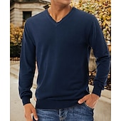 voordelige pullover voor heren-Voor heren Trui Geribd breien Normaal Gebreid Effen Kleur V-hals Modern eigentijds Werk Alledaagse kleding Kleding Winter Kameel Zwart S M L
