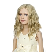 preiswerte Party Perücken-Blonde Perücke Kinder Kinderperücke kurze wellige Perücke aschblonde Perücke gemischte blonde Perücke für Mädchen Cosplay Party hitzebeständige blonde synthetische Haarperücke Halloween Perücken