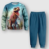 billiga Pojkens 3D-djur-Pojkar 3D Djur Dinosaurie Sweatshirt &amp; Sweatpants Set Långärmad 3d-utskrivning Höst Vinter Aktiv Mode Häftig Barn 3-12 år Utomhus Semester Gata Normal