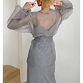 cheap Shawls-Shawls Women&#039;s Wrap Pure Elegant Long Sleeve Tulle Wedding Wraps With Bowknot For Wedding Spring &amp;  Fall