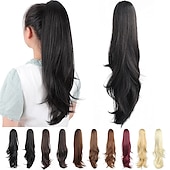 abordables Queue-de-cheval-Extension de queue de cheval griffe pour les femmes morceau de cheveux bouclés 24 extensions de cheveux de queue de cheval synthétique très longue &amp; volumineux bouclé ondulé résistant à la chaleur