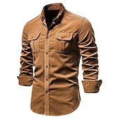 preiswerte Herren-Oberhemden-Herren Freizeithemd Hemdjacke Overshirt Einfarbig Outdoor Straße Rote Marineblau Blau Braun Langarm Umlegekragen Sommer Frühling Bekleidung Button-Down