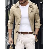 billige Trenchcoat for menn-Herre Overgangsjakke Trenchcoat Ut på byen Vår &amp; Vinter Polyester Vindtett jakke Yttertøy Klær Gatemote عادي Aftæpning Enkeltkneppet