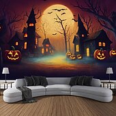 Halloween Decorations Tapestry Jack O Lantern Pumpkin Decor Wall Art Large Hanging Tapestry Mural Photograph Backdrop Blanket Curtain Home Bedroom Living Room Bats Haunted House Graveyard3