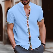Herren Stammes Vintage Hemd Knopfhemd Kurzarm Mode Streetwear Designer Urlaub Straße Täglich Sommer Frühling Stehkragen Druck Blau-Grün Weiß Marineblau Blau Orange preiswerte Ethnisches Muster-Herren Stammes Vintage Hemd Knopfhemd Kurzarm Mode Streetwear Designer Urlaub Straße Täglich Sommer Frühling Stehkragen Druck Blau-Grün Weiß Marineblau Blau Orange