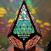 cheap Projector Lamp&amp;Laser Projector-Wooden Bohemian Floor Lamp, USB Charging Hollow Geometric Colorful Lamp Retro Bohemian Light Lamp, LED Colorful Diamond Shaped Lights 3D Projection Night Lamp Desk Lamp Home Decor