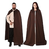 baratos Capa &amp; Capa-Retro Vintage Punk e gótico Medieval Capa Traje Cosplay Bruxa Feiticeiro Viking Cor Sólida Homens Mulheres Unisexo Celta Viking Fantasia Dia Das Bruxas Carnaval Baile de Máscaras Espetáculo Palco