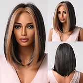 economico Parrucche trendy sintetiche-parrucche castane a onde lunghe parrucca per le donne parrucca di capelli dell&#039;onda del corpo con parrucca bionda evidenziata per le donne uso quotidiano del partito parrucche del partito di cosplay