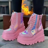 levne Platformové boty-Dámské Boty Boty na platformě Lolita Boty Demonia Párty Denní Pevná barva 3D Kotníkové boty Booties Platforma Klínový podpatek Módní sportovní Na běžné nošení Chůze PU kůže Umělá kůže Zip Černá Bíl