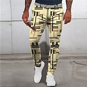 cheap Slim-Plaid / Check Graphic Prints Geometry Business Men&#039;s 3D Print Pants Trousers Outdoor Street Wear to work Polyester Black White Blue S M L Mid Waist Elasticity Pants