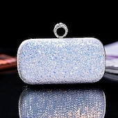 cheap Clutches &amp; Evening Bags-Women&#039;s Clutch Evening Bag Wristlet Clutch Bags PU Leather Party Bridal Shower Holiday Rhinestone Large Capacity Lightweight Durable Solid Color Small white Small black Small blue