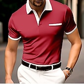 preiswerte Klassisches Poloshirt für Herren-Herren Polo mit Knopfleiste Baumwoll-Poloshirt Lässig Ferien Revers Gerippter Polokragen Kurzarm Mode Basic Einfach Klassisch Sommer Normale Passform Marineblau Schwarz Weiß Burgunderrot Himmelblau