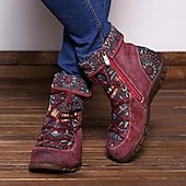 olcso Bokacsizma-Női Csizmák Katonai csizmák Boho Extra méret Napi Színes Csizmák Bokacsizmák Lapos Kerek orrú Csehország Szüret Kényelmes Vászon Műbőr Cipzár Bor Kávé Szürke