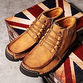abordables Baskets-bottines en cuir vintage pour hommes – chaussures d&#039;extérieur décontractées à lacets avec semelle antidérapante durable