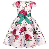 preiswerte Blumenmädchenkleider-Kinder Mädchen Kleid Partykleid Blumen Blume Kurzarm Leistung Hochzeit Besonderer Anlass Gerafft Elegant Urlaub Mode Polyester Midi Partykleid Schwingkleid Skaterkleid Sommer Frühling 3-10 Jahre Wei