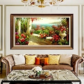 cheap Famous Paintings-Handmade Oil Painting Canvas Wall Art Decoration Impression Scenery Mediterranean Vintage Garden View for Home Decor Rolled Frameless Unstretched Painting