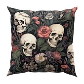 economico Camera di Halloween-federa per cuscino bifacciale 1 pz. federa per cuscino quadrato decorativo morbido con fiore di scheletro per camera da letto, soggiorno, divano, sedia, decorazioni