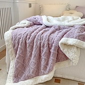 baratos Cobertores de cama-cobertor jacquard de caxemira de carneiro de camada dupla espessa de cor sólida cobertor de cochilo de escritório cobertor de sofá mais quente cobertores super macios