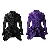 baratos Tops-Retro Vintage Punk e gótico Steampunk Casaco Smoking Casaco impermeável Drogador da praga Côr Sólida Mulheres Dia Das Bruxas Carnaval Baile de Máscaras Carnaval Espetáculo Festa Adulto Casaco Todas