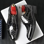 economico Formale-scarpe oxford da uomo in pelle verniciata bordeaux con dettagli brogue e motivo coccodrillo - eleganti scarpe eleganti con lacci per occasioni formali
