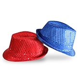 cheap Novelties-Creative LED Flashing Jazz Cap Adult Hip Hop Dance Show Sequin Jazz Hat Glow In The Dark Luminous Fedora Costumes Stage Props