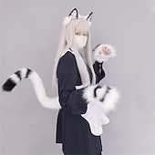 baratos Acessórios de penteados-Bonito de pelúcia besta orelha headwear luvas de dedo aberto besta cauda cosplay prop acessórios acessórios para o cabelo conjunto cauda gato