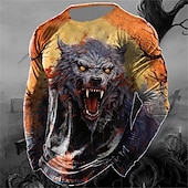 ieftine Tricou patriotic pentru veterani-Bărbați Animal Lup Tricou Manșon Lung Tricou Tipărire 3D Stil Nautic Cămașă Epocă Modă Designer În aer liber Halloween Zilnic Galben Roșu-aprins Albastru piscină Primăvara &amp; toamnă Îmbrăcăminte S M L