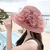 voordelige Feesthoeden-hoed Organza Kentucky Derby Kerk (83 Eenvoudig Boho Met Kant Bloem Helm Hoofddeksels