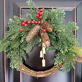preiswerte Kranz &amp;amp; Girlande-Weihnachtskranz Boho-Kranz, 17,7&#039;&#039; künstlicher goldener Glockenkranz, Weihnachtsbaum-Haustür-Hängegirlande, handgefertigter Kiefernring-Weinrebenkranz, Feier-Weihnachtsdekoration