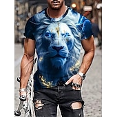 billige T-skjorter med dyreprint-Herre Grafisk Dyr Løve T skjorte Kortermet T skjorte 3D-utskrift Crew-hals Skjorte Årgang Mote Designer utendørs Daglig Sport Mørkebrun Svart Gul Vår sommer Klær S M L XL 2XL 3XL