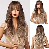 economico Parrucche trendy sintetiche-parrucche bionde ombre marroni 24 parrucche sintetiche lunghe con parrucche per capelli permanenti termiche naturali ad alta densità per le donne