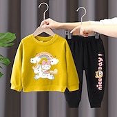preiswerte Sets-2 Stück Kinder Mädchen Regenbogen Rundhalsausschnitt Hoodie- und Jogginghosen-Set einstellen Langarm Aktiv Outdoor Baumwolle 3-7 Jahre Frühling Schwarzer Einhornpullover + schöne schwarze Hose