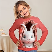 billiga Flickans 3D-djur-Flickor 3D Tecknat Kanin T-shirt Långärmad 3D-tryck Sommar Höst Aktiv Mode söt stil Polyester Barn 3-12 år Utomhus Ledigt Dagligen Normal