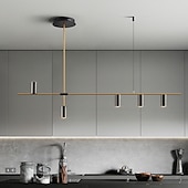 economico Luci a sospensione-luci isola cucina lampada a sospensione moderna lampada a sospensione lineare industriale moderna a 5 teste per soggiorno, isola cucina, finitura oro e paralume nero, lampadina inclusa 110-240v