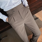 preiswerte Schlank-Herren Abschlußfeier Anzughose Hose Faltenhose Gurkha-Hose Tasche Hohe Taille Einfarbig Komfort Weich Knöchellang Täglich Ausgehen Elegant Vintage Schwarz Weiß Hohe Taille