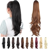 abordables Queue-de-cheval-Extension de queue de cheval griffe pour les femmes morceau de cheveux bouclés 24 extensions de cheveux de queue de cheval synthétique très longue &amp; volumineux bouclé ondulé résistant à la chaleur