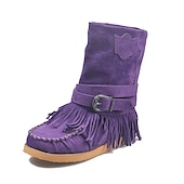 olcso Slouch Boots-női rojtos velúr mokaszin csizma csatos részletekkel - lezser és kényelmes western stílusú bokacsizma