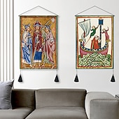 tanie zabytkowe gobeliny-zestaw 2 sztuk w stylu vintage średniowieczny tkany gobelin ścienny dekoracja koc kurtyna wisząca sypialnia dekoracja salonu nordycka bawełniana lniana frędzel 14 &quot;x 20&quot;