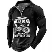 abordables Polo à texte amusant pour homme-T-shirt graphique à manches longues pour hommes de motocycliste  'Ne sous-estimez jamais un vieux avec une moto'