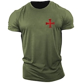 voordelige Grafisch T -shirt voor heren-Mannen&#039;s Witte Korte Mouw T-Shirt met Templar Kruis Graphic Kruisvaarder Stijl