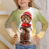 cheap Girl&#039;s 3D Animals-Girls&#039; 3D Graphic Cartoon Cat T shirt Tee Long Sleeve 3D Print Summer Fall Active Fashion Cute Kids 3-12 Years Outdoor Casual Daily Regular Fit