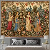 baratos Tapeçaria Medieval-Tapeçaria Medieval Tapeçaria da Idade Média Jardim Mulheres Nobres Grande Tapeçaria Pintura de Parede Decoração Foto Cortina de Cama Decoração para Casa Quarto Sala de Estar