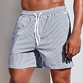 お買い得  男性用水泳パンツ-男性用 ボードショーツ スイムショーツ スイムトランク サマーショーツ ビーチショーツ ドローストリング メッシュ裏地付き 弾性ウエスト グラフィック 縞 高通気性 ソフト ショート カジュアル 日常 祝日 ストリートファッション ハワイアン ライトグリーン ピンク マイクロエラスティック