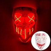 cheap Novelties-Halloween Led Mask Men&#039;s Kiss Me Luminous Mask Masquerade Cold Light LED Mask Halloween Horror Props (Battery Not Included)