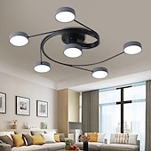 cheap Dimmable Ceiling Lights-Modern Semi Flush Mount Ceiling Light Circular Acrylic 4/6 Heads LED Ceiling Lamp Nordic Grey Sputnik Light Fixture with Wood Decoration for Living Room Dining Room Bedroom 110-240V