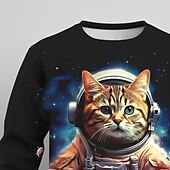 billige Guttens 3D Dyr-Gutt 3D Grafisk Katt Astronaut Genser Langermet 3D-utskrift Sommer Høst Mote Gatemote Daglig Barn 3-12 år utendørs Avslappet Daglig Normal